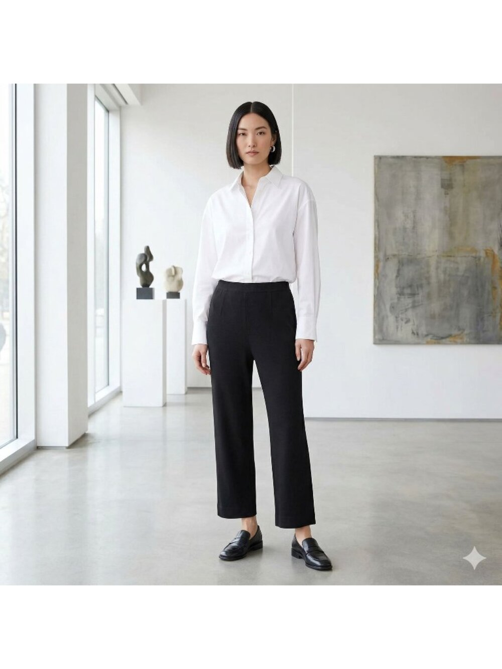 Misook Black Knit Wide Leg Cropped Pants XL Pull On High Waist Trousers Womens
